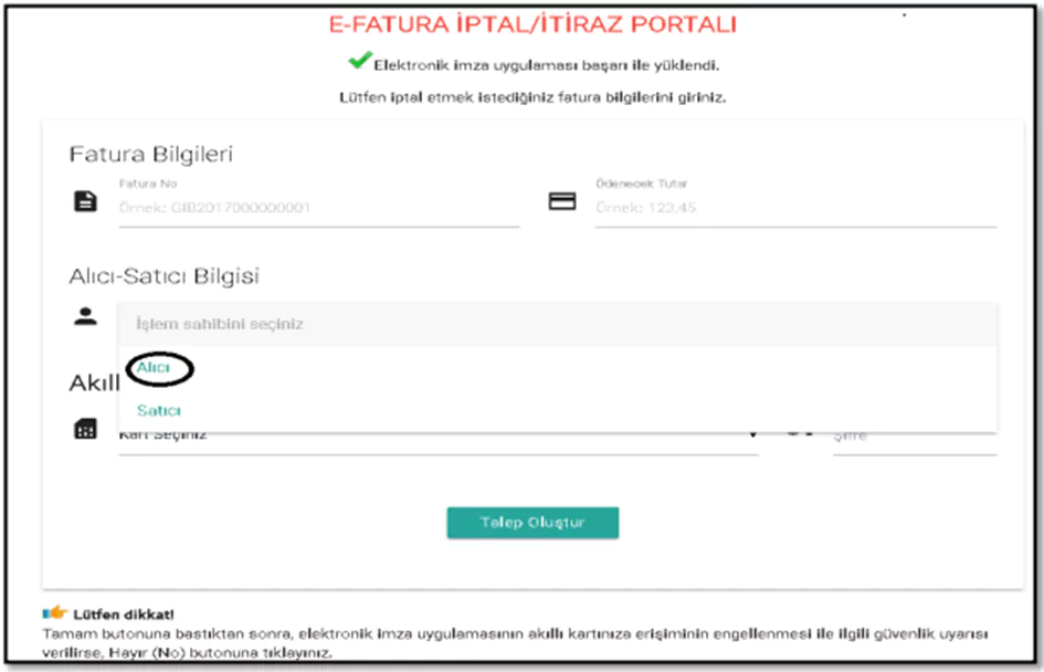 gib portal e-fatura iptal